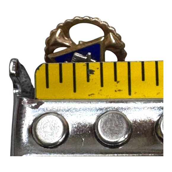 Vintage 14K Solid Gold Masonic Square & Compasses Blue Enamel Lapel Pin 0.71g - Picture 7 of 7